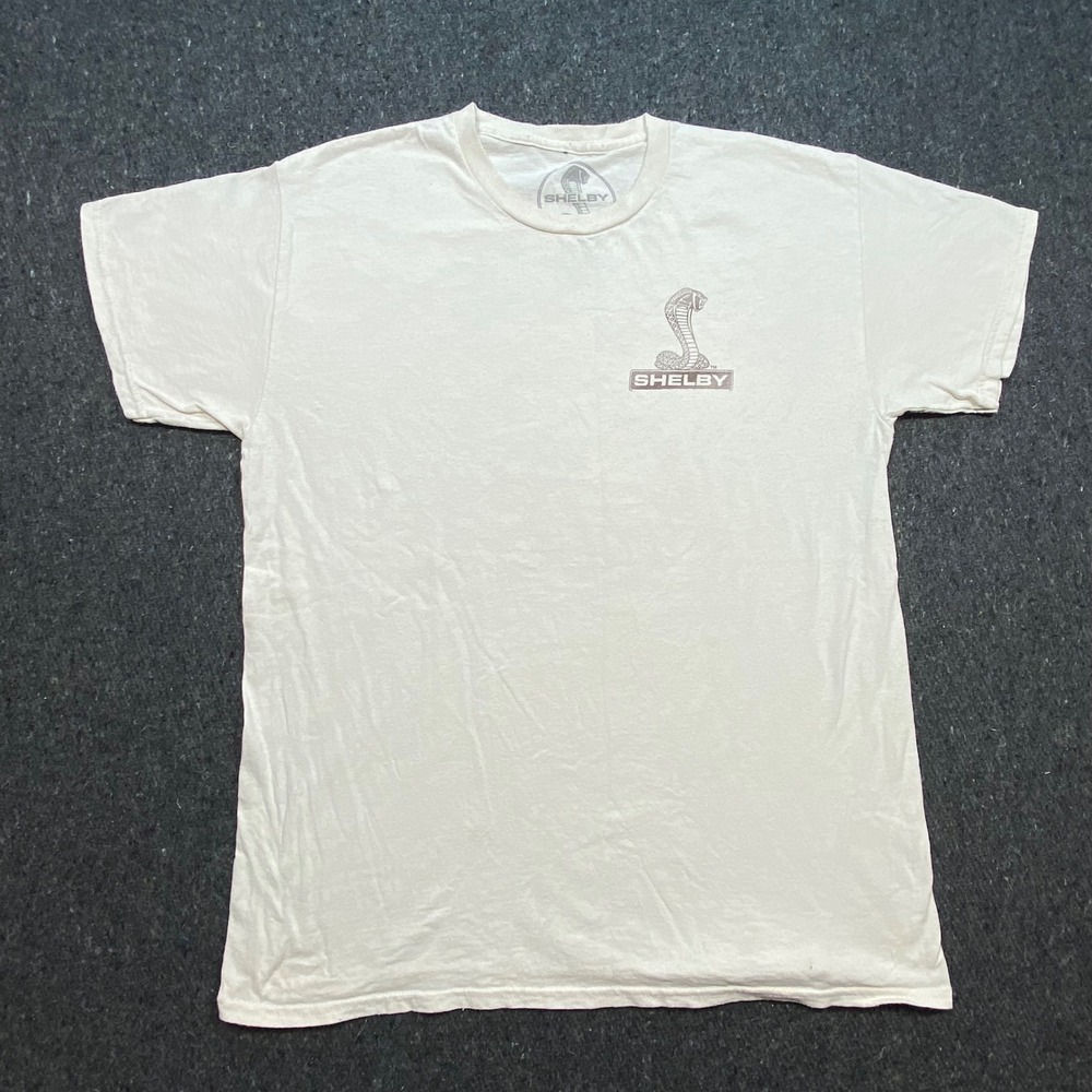 Shelby Racing Men L Cream GT 350 Carroll Shelby Cobra Graphic Shirt Short Sleeve
